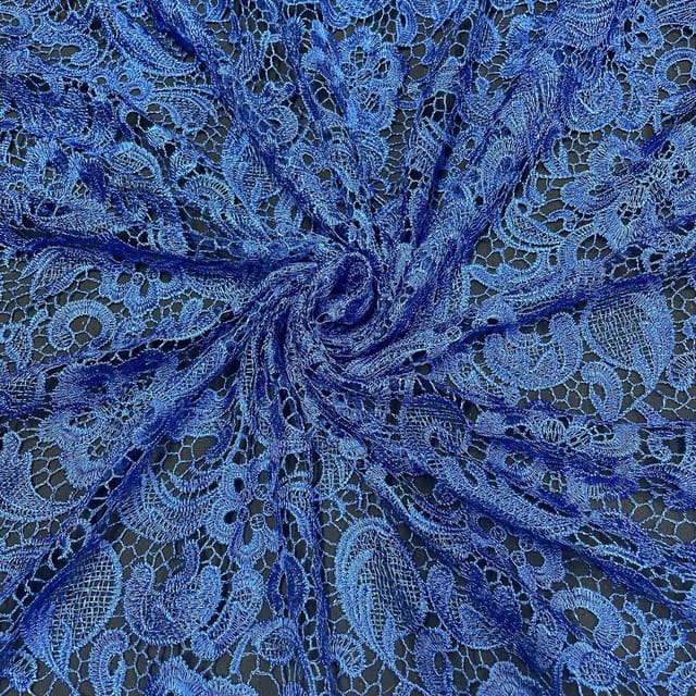 Royal Blue Color Prada Net Cutwork Embroidered Fabric