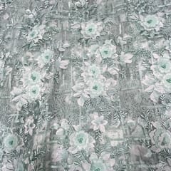 Sea Green Color Net Embroidered Fabric