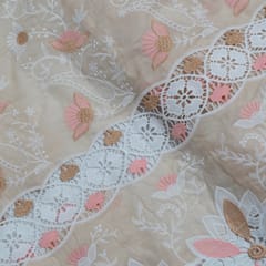 Beige Color Cotton Embroidered Fabric