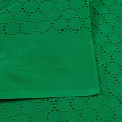 Green Color Cotton Chikan Embroidered Fabric (80 Cm Piece)