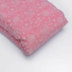 Pink Color Kota Doria Embroidered Fabric (1.40 Meter Piece)