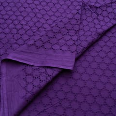 Purple Color Cotton Chikan Embroidered Fabric (1Meter Piece)