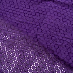 Purple Color Cotton Chikan Embroidered Fabric (1Meter Piece)