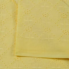 Lemon Color Cotton Chikan Embroidered Fabric (1.80Meter Piece)