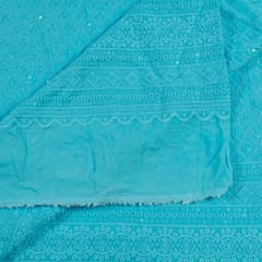 Sky Blue Color Rayon Chikan Embroidered Fabric (1.30Meter Piece)