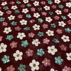Wine Colour Georgette Sequins Embroidered Fabric (1.80Meter Piece)