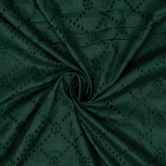 Dark Bottle Green Color Cotton Chikan Fabric