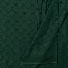 Dark Bottle Green Color Cotton Chikan Fabric
