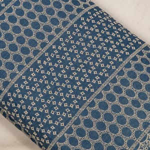 Blue Color Denim Embroidered Fabric