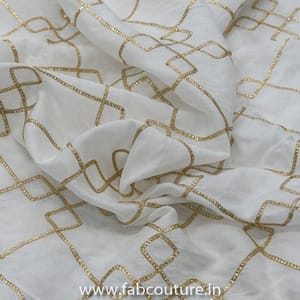 White Muslin Embroidered Fabric (1.90Meter Piece)