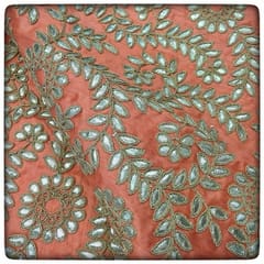 Peach Poly Dupion Embroidered Fabric (1.80Meter Piece)
