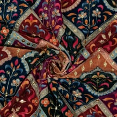 Multi Color Velvet Print with Embroidered Fabric