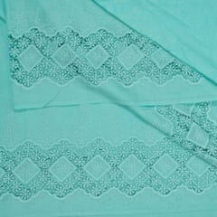 Sea Green Color Cotton Chikan Border Embroidered Fabric