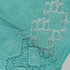 Sea Green Color Cotton Chikan Border Embroidered Fabric