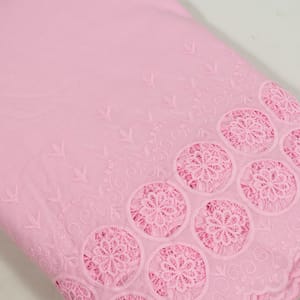 Pink Color Cotton Chikan Border Embroidered Fabric