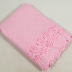 Pink Color Cotton Chikan Border Embroidered Fabric
