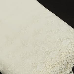 White Color Cotton Chikan Border Embroidered Fabric