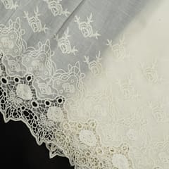 White Color Cotton Chikan Border Embroidered Fabric