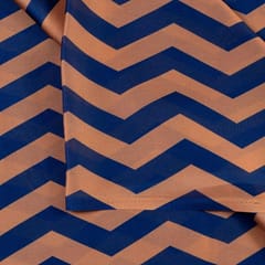 Rust and Blue Color Georgette Satin ZigZag Printed Fabric
