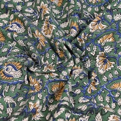 Green Color traditional Bagru Printed Fabric