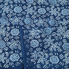 Indigo Blue Color Daboo floral Printed Fabric