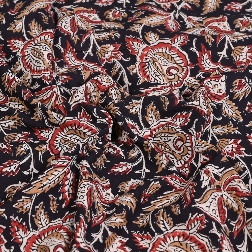 Bagru Black Natural Dyed Squared Off ZigZag Pattern Cotton Cambric Fabric main image 0