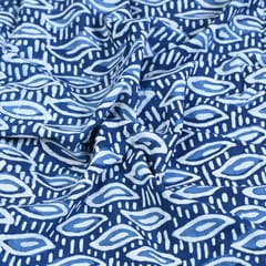 Indigo Blue Color Daboo Leaf Printed Fabric