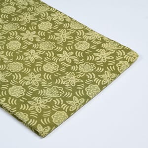 Green Color Daboo floral Printed Fabric