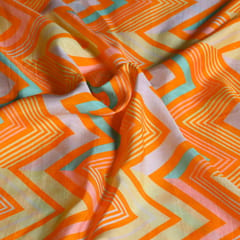 Orange Color Geometric Zig Zag pattern Japan Cotton Silk Fabric