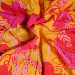 Kalamkari Floral Pattern Japan Cotton Silk Fabric
