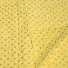 Yellow Color Geometric Cotton Printed Fabric with Gold