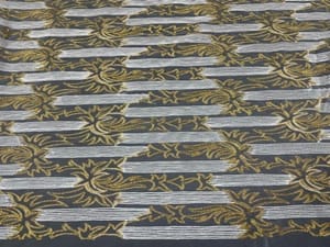 Dyeable Embroidered Net White Stripes Golden Floral
