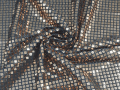 Brown Square Disco Foil Polyester Fabric