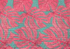 Cotton Chikan Self Blue Pink Leaves