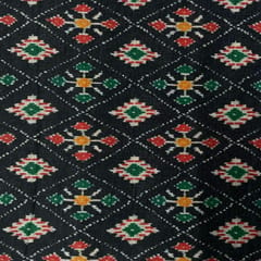 Black Color Tussar Silk Printed Fabric