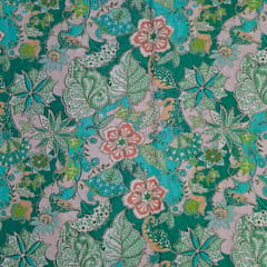 Green Color Crepe Embroidered Fabric