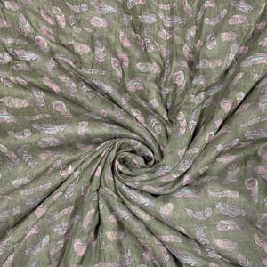 Olive Green Color Pure Super Net Printed Fabric