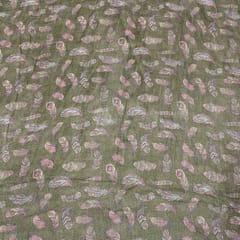 Olive Green Color Pure Super Net Printed Fabric