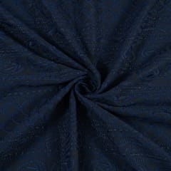 Navy Blue Color Georgette Chikan Embroidered Fabric (1Meter Piece)