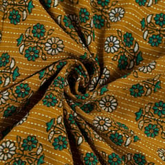 Mustard Color Kantha Dobbi Ajarakh Printed Fabric (1Meter Piece)