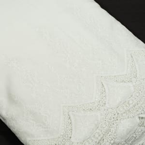 White Color Cotton Chikan Border Embroidered Fabric (1.50 Meter Piece)