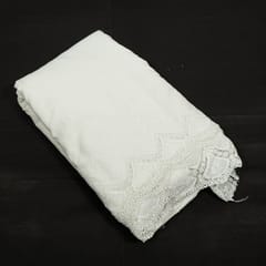 White Color Cotton Chikan Border Embroidered Fabric (1.50 Meter Piece)