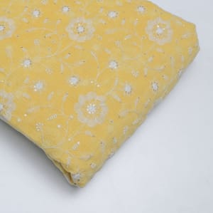 Yellow Color Kota Doria Embroidered Fabric (1.80Meter Piece)