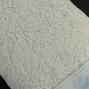 White Color Net Thread Embroidered Fabric (1.50Meter Cut Piece)