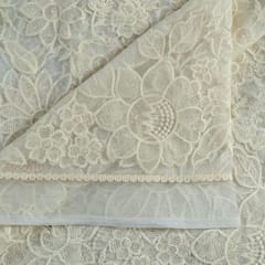 White Color Net Thread Embroidered Fabric (1.50Meter Cut Piece)