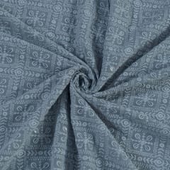 Grey Color Georgette Chikan Embroidered Fabric (1.20Meter Piece)