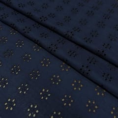 Navy Blue Embroidered Cotton Heavy Hakoba Fabric