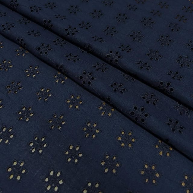 Navy Blue Embroidered Cotton Heavy Hakoba Fabric