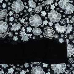 Black Color Georgette With Thread and Mirror Embroidered Fabric(1.30 Meter Piece)