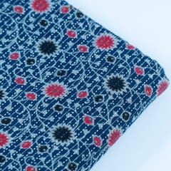 Blue Color Kantha Dobbi Ajarakh Printed Fabric(2.25 Meter Piece)